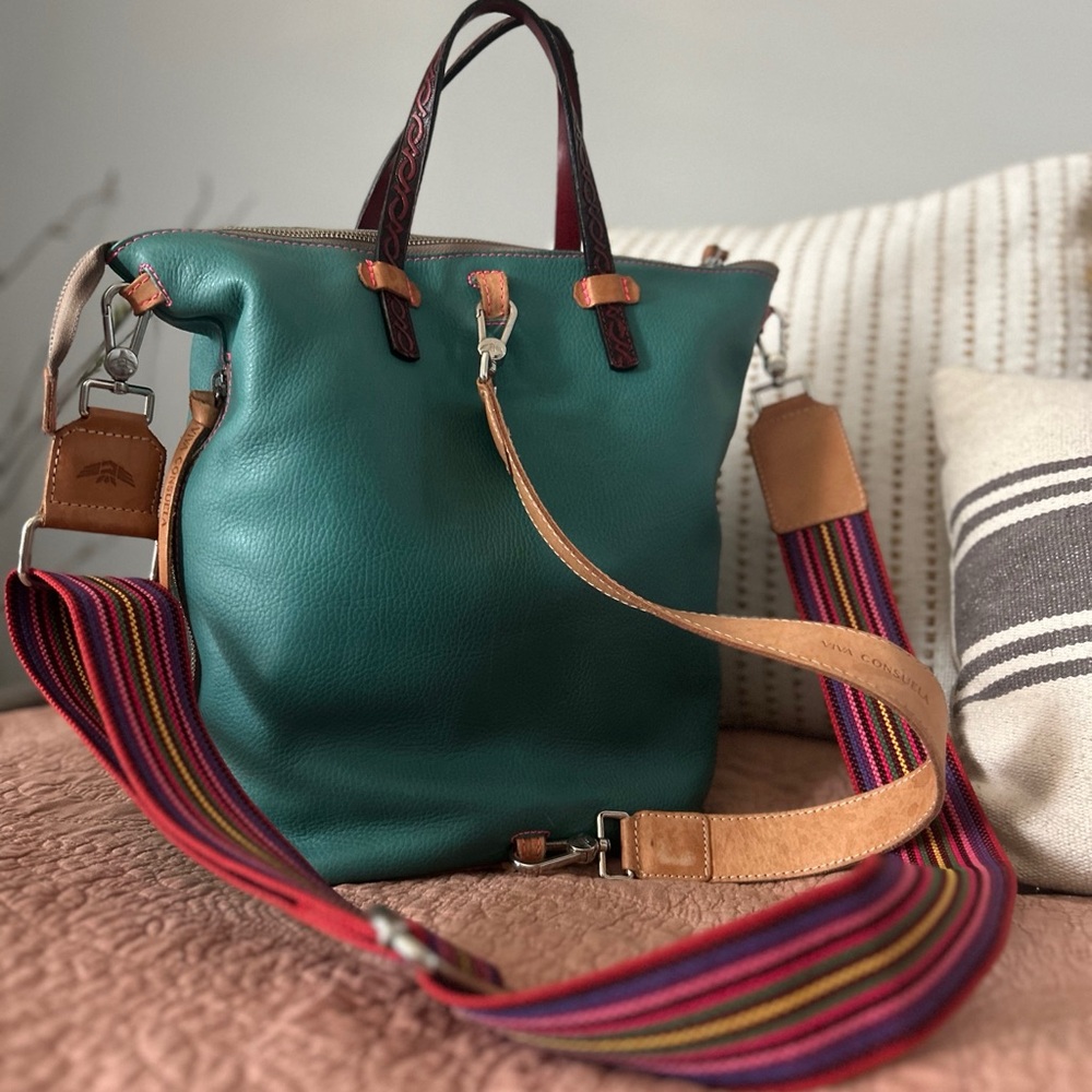 Consuela Green Tote with Multicolor Strap